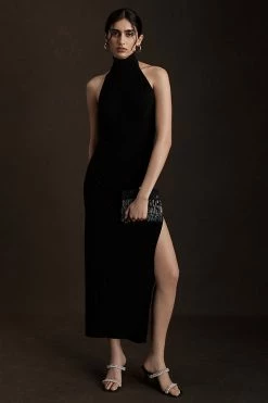 Hot Sale ???? Norma Kamali Halter Turtleneck Side-Slit Gown BLACK ❤️
