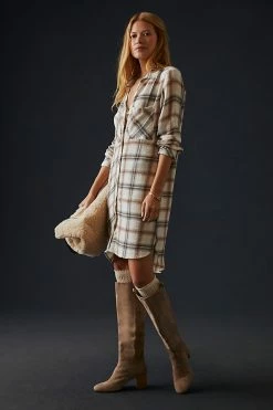 Best Pirce ⭐ Cloth & Stone Plaid Mini ???? Shirtdress NEUTRAL MOTIF ⌛