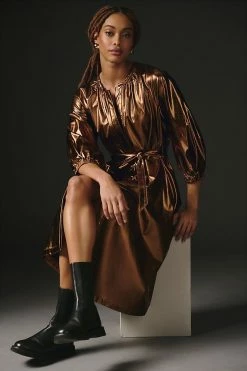 Wholesale ???? Mare Mare X Anthropologie Shine Faux Leather ???? Shirt ???? Dress BRONZE ????