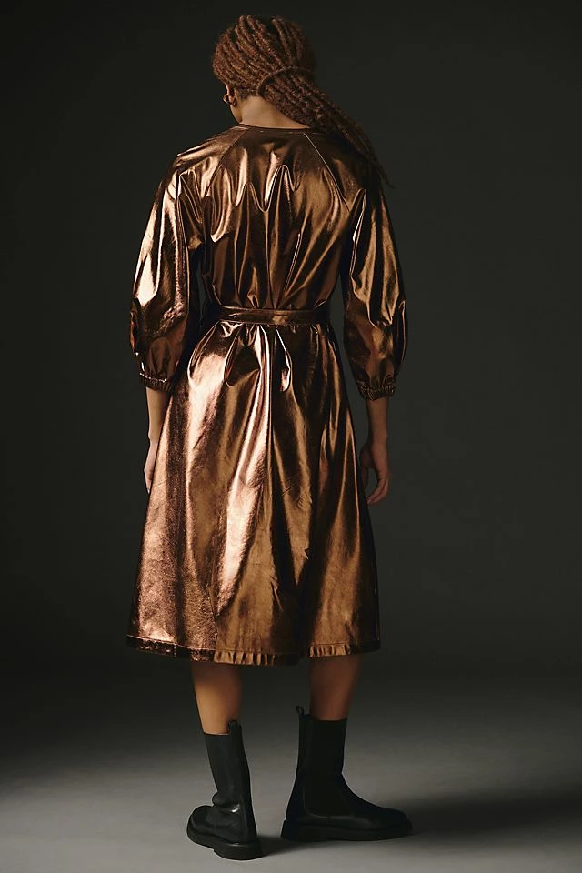 Wholesale ???? Mare Mare X Anthropologie Shine Faux Leather ???? Shirt ???? Dress BRONZE ???? - Image 3