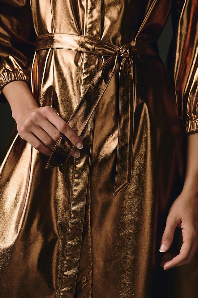 Wholesale ???? Mare Mare X Anthropologie Shine Faux Leather ???? Shirt ???? Dress BRONZE ???? - Image 4