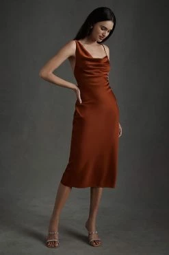 Best Sale ⭐ BHLDN August Satin Charmeuse Midi ???? Dress BLACK ????