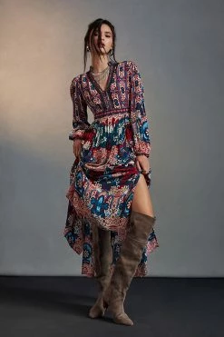 Best Sale ???? Bhanuni By Jyoti Patterned Maxi ???? Dress WINE ????