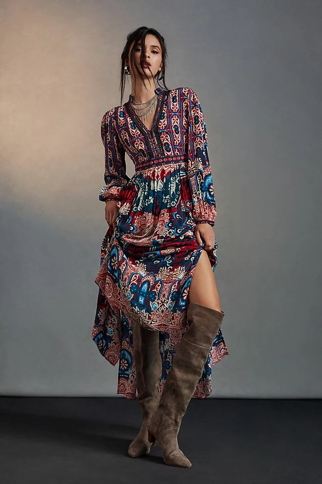 Best Sale ???? Bhanuni By Jyoti Patterned Maxi ???? Dress WINE ????