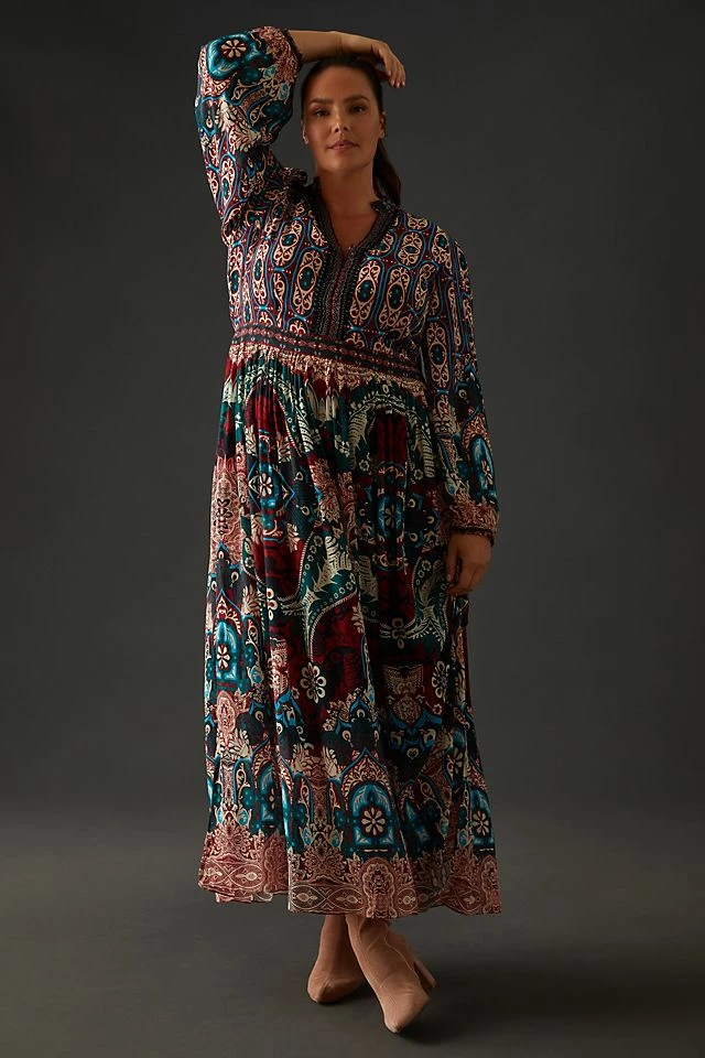 Best Sale ???? Bhanuni By Jyoti Patterned Maxi ???? Dress WINE ???? - Image 3