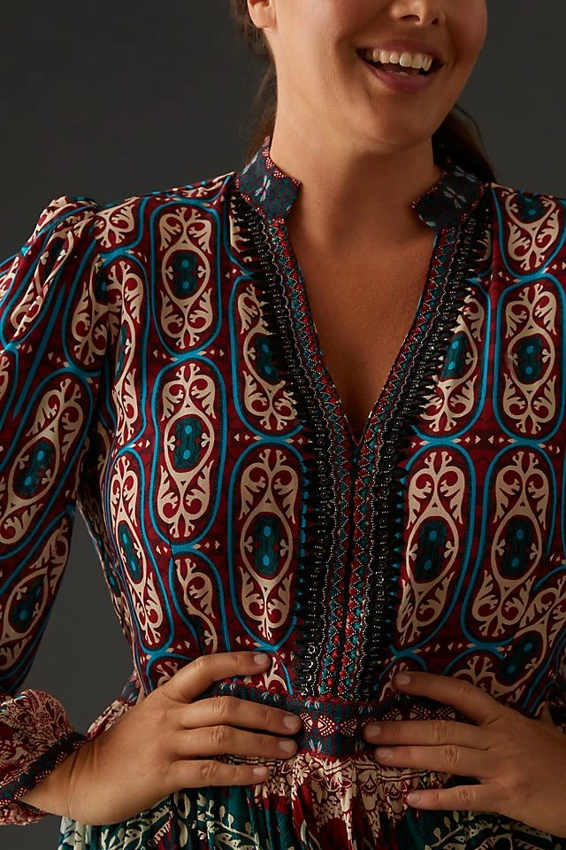 Best Sale ???? Bhanuni By Jyoti Patterned Maxi ???? Dress WINE ???? - Image 4