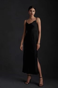 Outlet ???? BHLDN Cali Satin Charmeuse Midi ???? Dress BLACK ????
