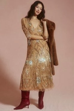 Best deal ???? Let Me Be Embellished Deep-V ???? Dress GOLD ⌛