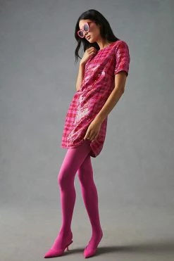 Flash Sale ???? Maeve Plaid Sequin Shift ???? Dress PINK COMBO ????
