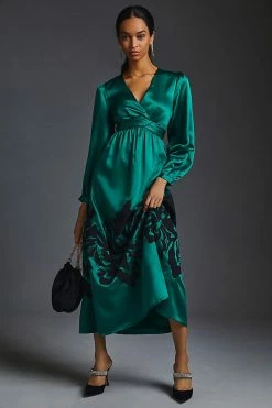 Brand new ❤️ Nikasha Embroidered Satin ???? Dress GREEN ????