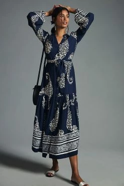 Promo ???? By Anthropologie Tiered Buttondown ???? Dress NAVY ????