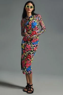 Flash Sale ⌛ By Anthropologie Mesh Halter Mock-Neck ???? Dress BLACK MOTIF ????