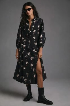 Deals ???? Maeve Button-Front Asymmetrical ???? Dress BLACK MOTIF ????