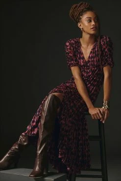 Flash Sale ???? By Anthropologie Printed Ruched-Sleeve Maxi ???? Dress INDIGO ????