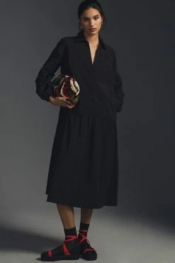 Flash Sale ???? Maeve Button-Front Poplin ???? Dress BLACK ????