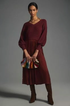 Promo ???? Current Air Pullover Sweater And Tiered ???? Dress Set WINE ✨