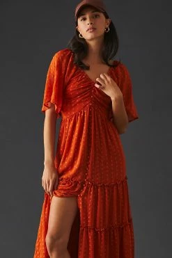 Cheap ???? By Anthropologie Ruched Tiered ???? Dress TERRA COTTA ????