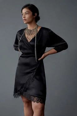 Best reviews of ???? By Anthropologie Lace-Trimmed Wrap ???? Dress BLACK ????